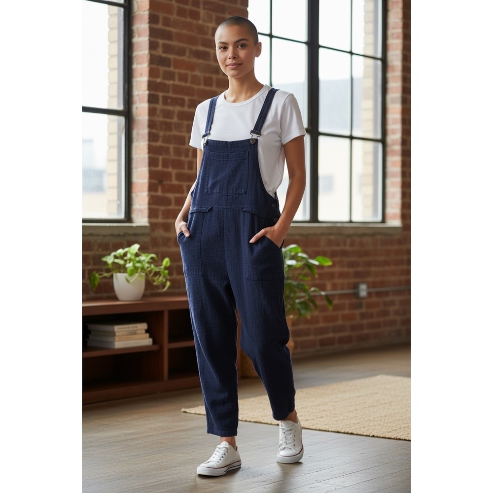 Fashion Classic Collection Navy Blue Gauze Cotton Blend Jumpsuit‎ Overalls M